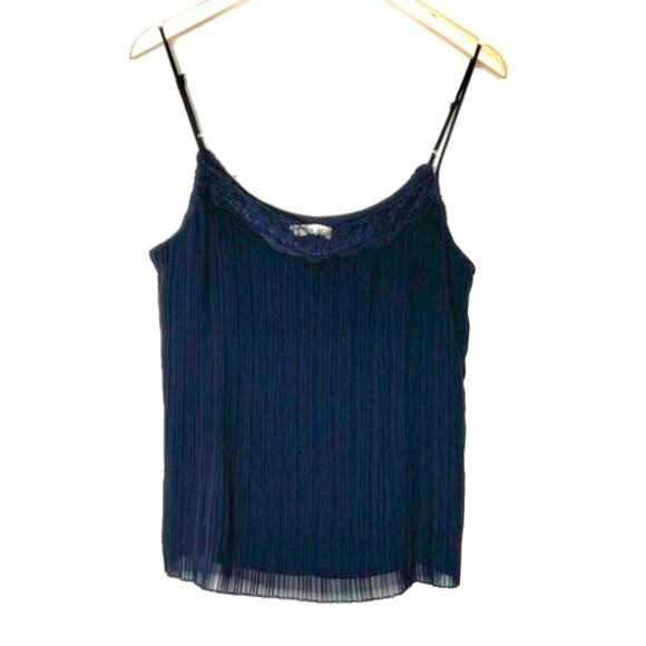 Lovestitch cami M black eyelash lace trim spaghetti strap pleated Y2K whimsygoth - Picture 1 of 10